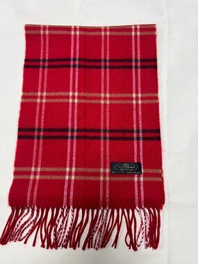 vintage red plaid scarf 100% Cashmere made in Germany hand tooled